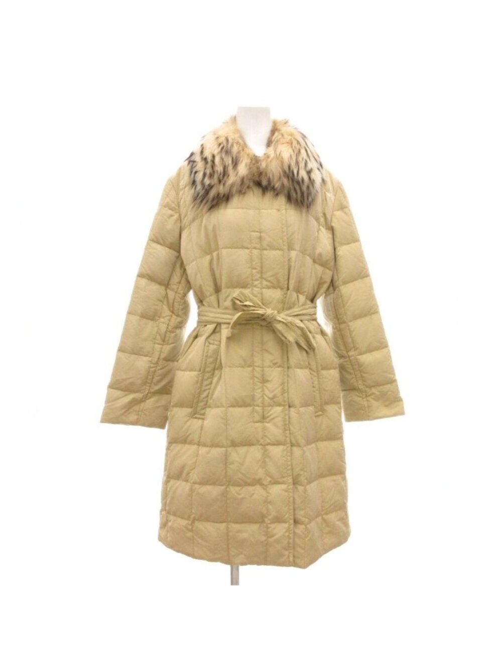 Max Mara Weekend Line Nylon Coat Fur Raccoon Fur Long Length Beige ML 38